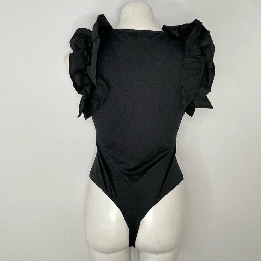 NY&C Black Ruffled Bodysuit Medium Tank Sleeveless NWT Retail $49.00 - Picture 4 of 8